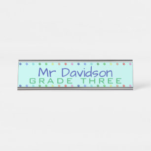 Personalized Teacher Coloured Dots Desk Name Plate