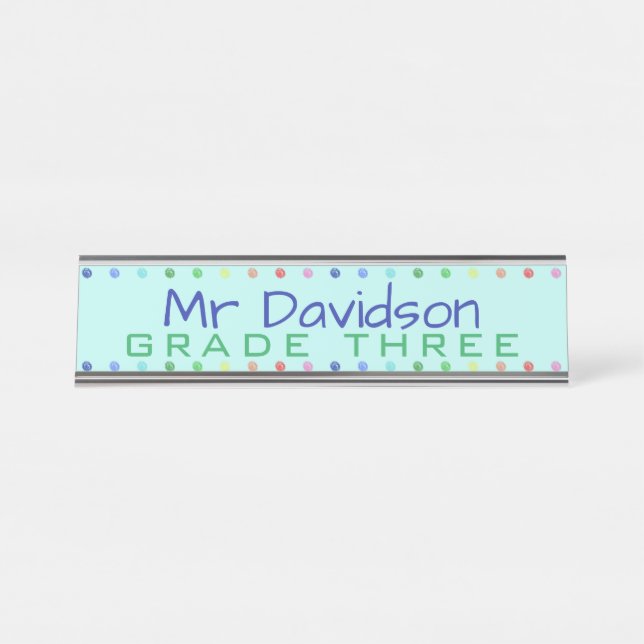 Personalized Teacher Coloured Dots Desk Name Plate (Front)