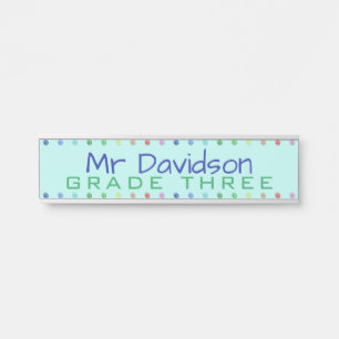 Personalized Teacher Coloured Dots Door Sign