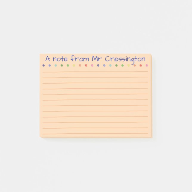 Personalized Teacher Coloured Dots Lined Post-it Notes (Front)