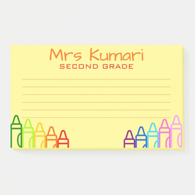 Personalized Teacher Crayon Design Lined Post-it Notes (Front)