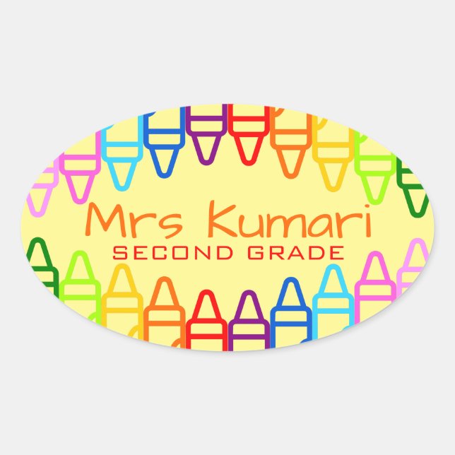 Personalized Teacher Crayon Design Oval Sticker (Front)