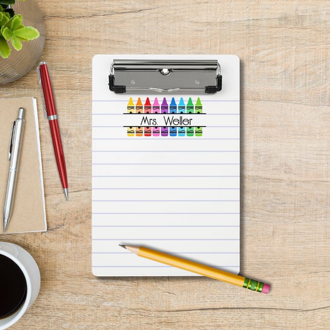 Personalized Teacher Crayon Rainbow Handprint Mini Clipboard (Creator Uploaded)