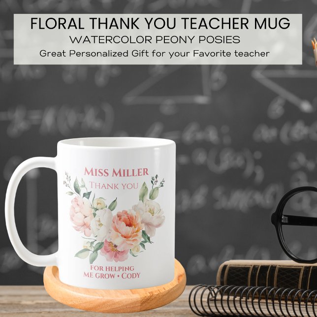   Personalized  Teacher Floral Thank You Coffee Mug (Creator Uploaded)