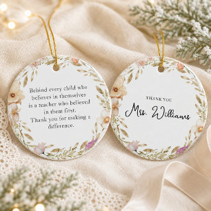 Personalized Teacher Gift Boho Watercolor Christma Ceramic Ornament