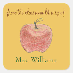 Personalized teacher gift bookplates with apple 2 square sticker