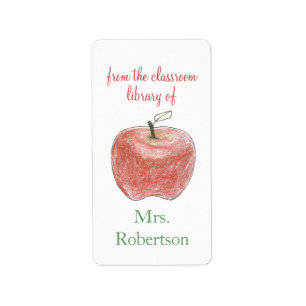 Personalized teacher gift bookplates with apple label