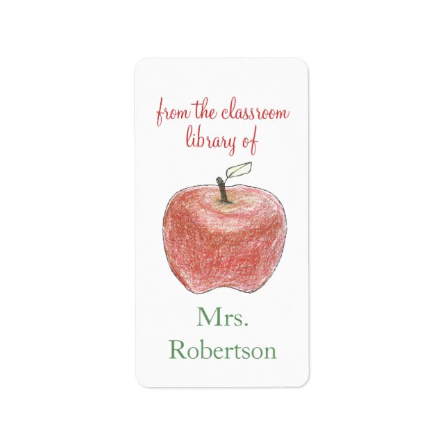 Personalized teacher gift bookplates with apple label (Front)
