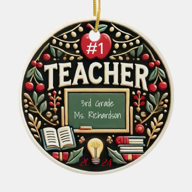 Personalized Teacher Gift Christmas Ornament (Front)