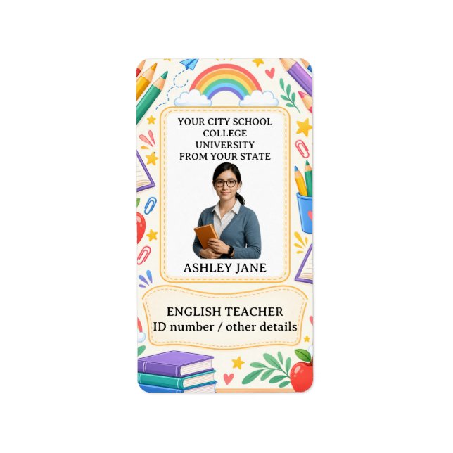 Personalized Teacher ID Badge School Staff Label (Front)