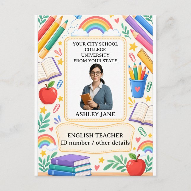Personalized Teacher ID Badge School Staff Postcard (Front)