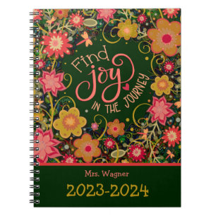 Personalized Teacher Joy in Journey Pretty Floral Notebook