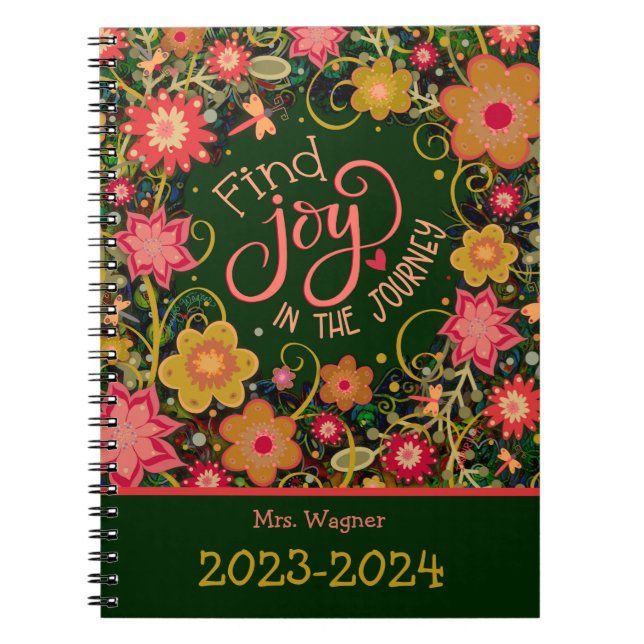 Personalized Teacher Joy in Journey Pretty Floral Notebook (Front)