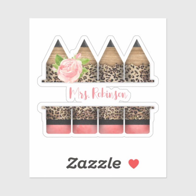 Personalized Teacher Leopard Print Pencil  (Sheet)