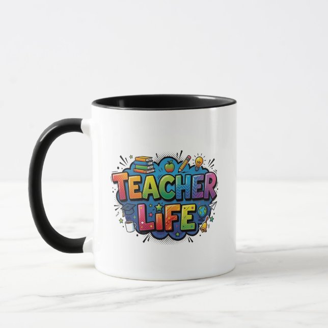 Personalized Teacher Life Pop Art Comic Style Mug (Left)