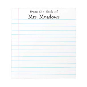 Personalized Teacher Lined Paper From The Desk Of Notepad