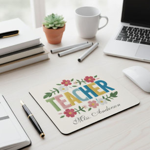 Personalized Teacher Mouse Pad with Floral Design