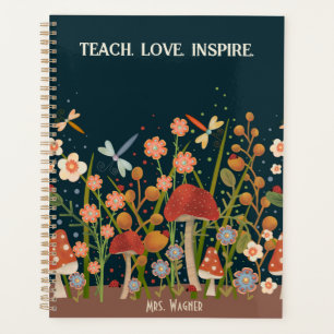 Personalized Teacher Mushroom Floral Dragonfly  Planner