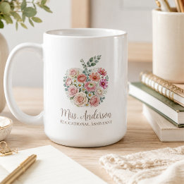 Personalized Teacher Name and Title Floral Apple Coffee Mug