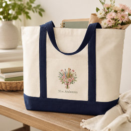 Personalized Teacher Name Back to School Floral Tote Bag