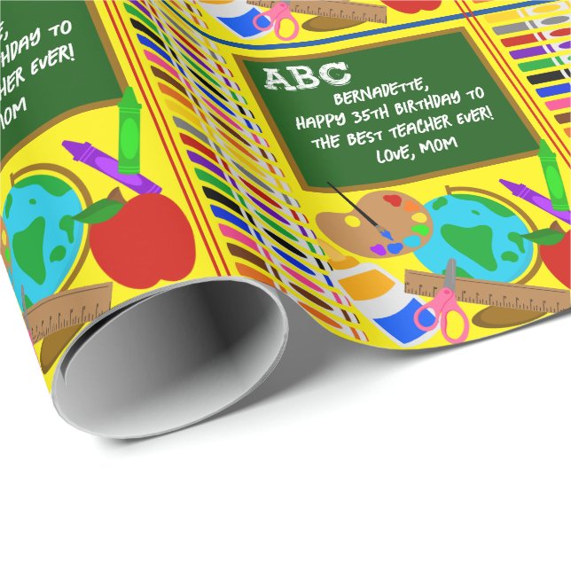 Personalized Teacher Name Birthday Graduation Text Wrapping Paper (Roll Corner)