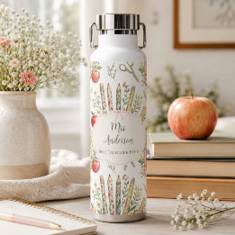 Personalized Teacher Name Gift Floral Watercolor Water Bottle