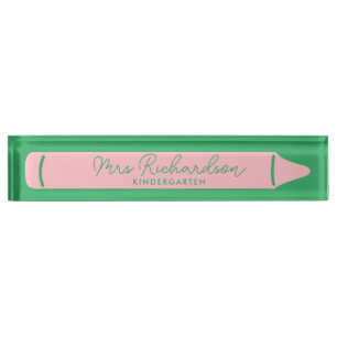 Personalized Teacher Name Grade Pencil Modern Pink Nameplate