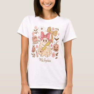 Personalized Teacher Name Halloween Ghost Pencil T-Shirt
