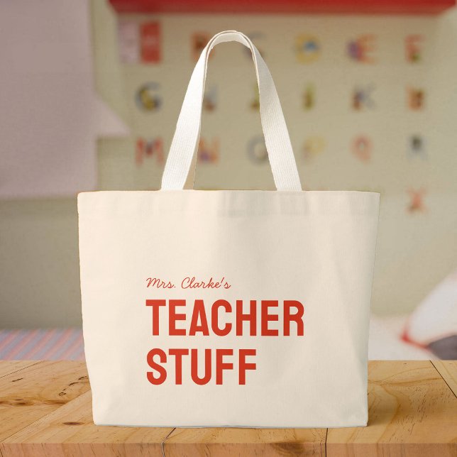 Personalized Teacher Name Minimalist Cute Large Tote Bag (Creator Uploaded)
