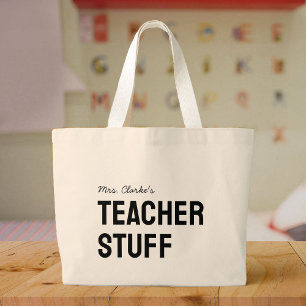 Personalized Teacher Name Minimalist Cute Large Tote Bag