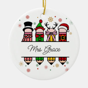 Personalized Teacher Name Pencil, Christmas gift  Ceramic Ornament