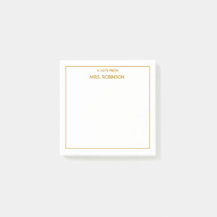 Personalized Teacher Name Professional Gold Script Post-it Notes