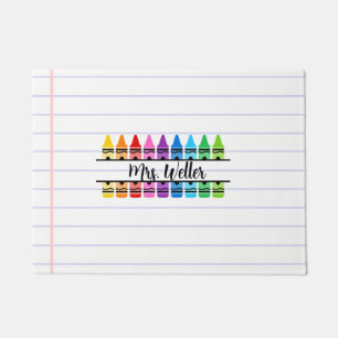 Personalized Teacher Name Rainbow Crayon Doormat