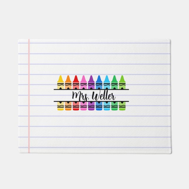 Personalized Teacher Name Rainbow Crayon Doormat (Front)