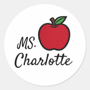 Personalized Teacher Name Red Apple Quarter Classic Round Sticker