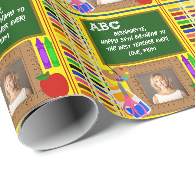 Personalized Teacher Name Sentiment Photo Wrapping Paper (Roll Corner)