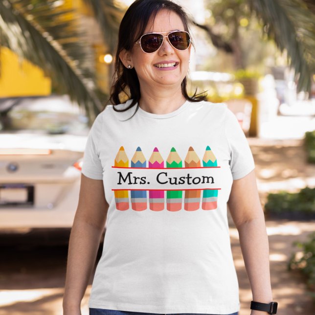 Personalized Teacher Name With Crayons T-Shirt (Creator Uploaded)