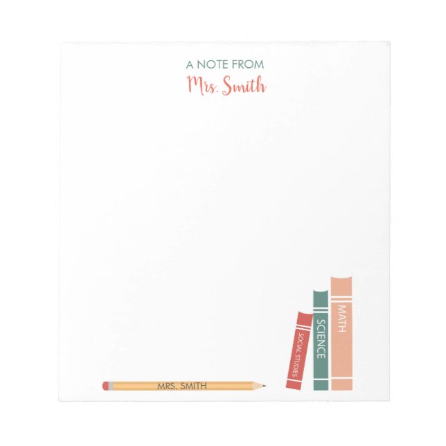 Personalized Teacher Notepad Books and Pencil (Front)