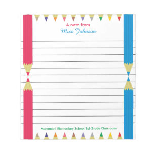 Personalized Teacher Notepad Colourful Pencils