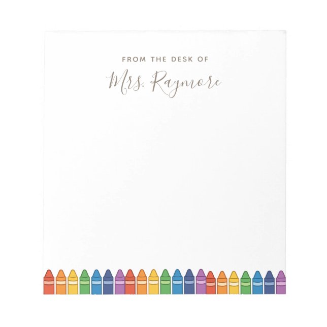 Personalized Teacher Notepad – Rainbow Crayon Appr (Front)