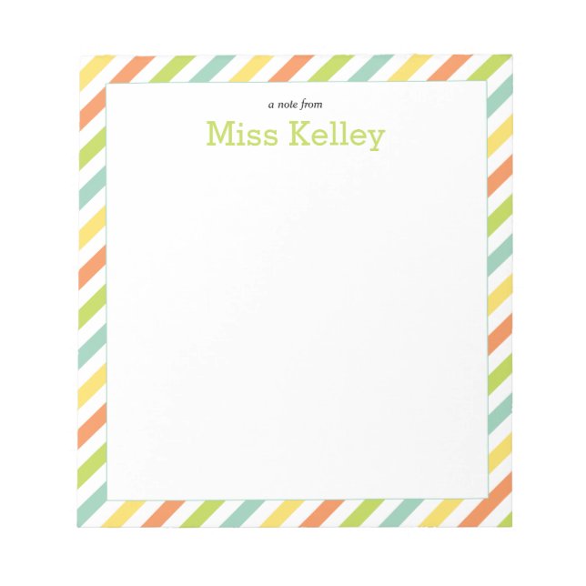 Personalized Teacher Notepad, Rainbow Stripes Notepad (Front)