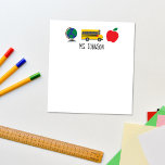 Personalized Teacher Notepad, Teacher Gift Notepad<br><div class="desc">This notepad is the perfect teacher gift! Personalize with your teacher's name for a back to school or end of year gift. Features globe,  apple,  and bus illustrations. © 2023 Tea Olive Co.</div>