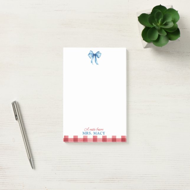 Personalized Teacher Notepad Watercolor Blue Bow (Office)
