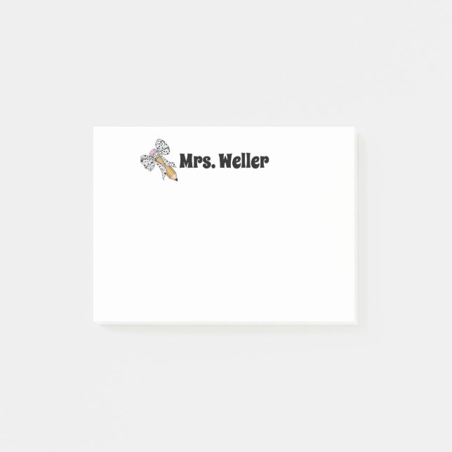 Personalized Teacher pencil and bow back to school Post-it Notes (Front)