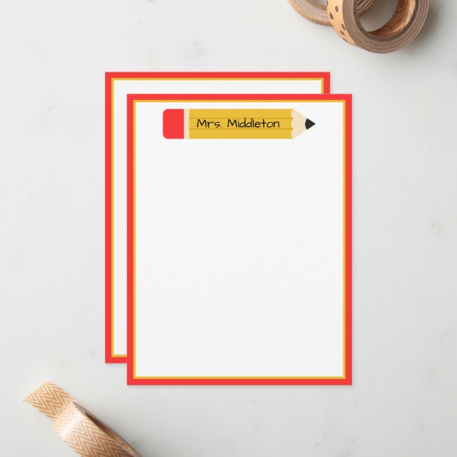 Personalized Teacher Pencil Card (Front/Back In Situ)