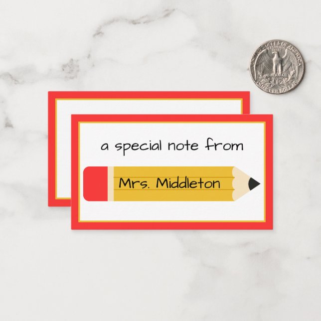 Personalized Teacher Pencil Card (Front/Back In Situ)