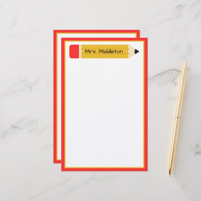 Personalized Teacher Pencil Stationery (Front/Back In Situ)