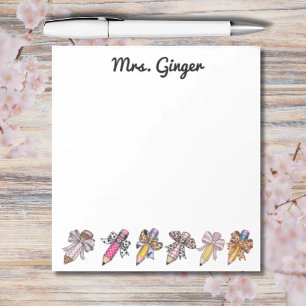 Personalized teacher pencils animal print bows notepad