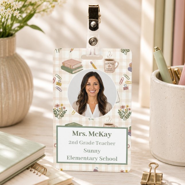 Personalized Teacher Photo ID Badge Gingham  (Creator Uploaded)