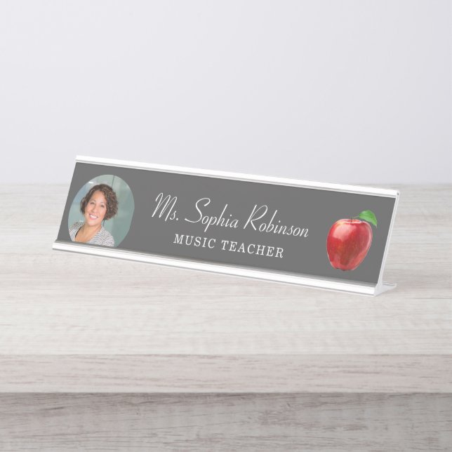 Personalized Teacher Photo Modern  Desk Name Plate (Front)